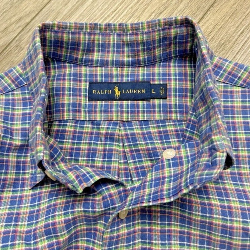 Polo Ralph Lauren Blue Green Orange Colorful Plaid Long Sleeve Button Down Shirt